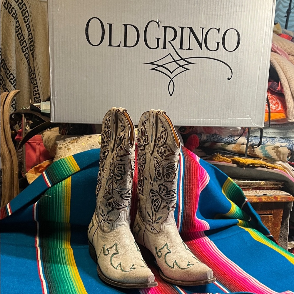 Old Gringo Cream and Brown Embroidered Boots
